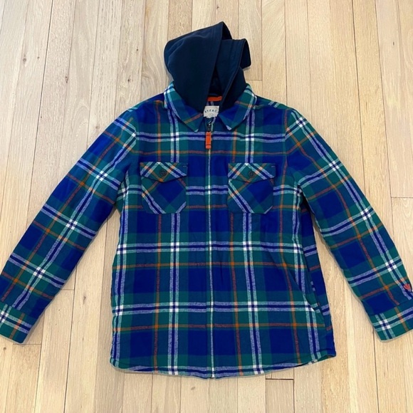 Fat Face Other - Fat Face UK Boys' Outerwear Blue Plaid Shacket Jacket with Hood Size 11/12